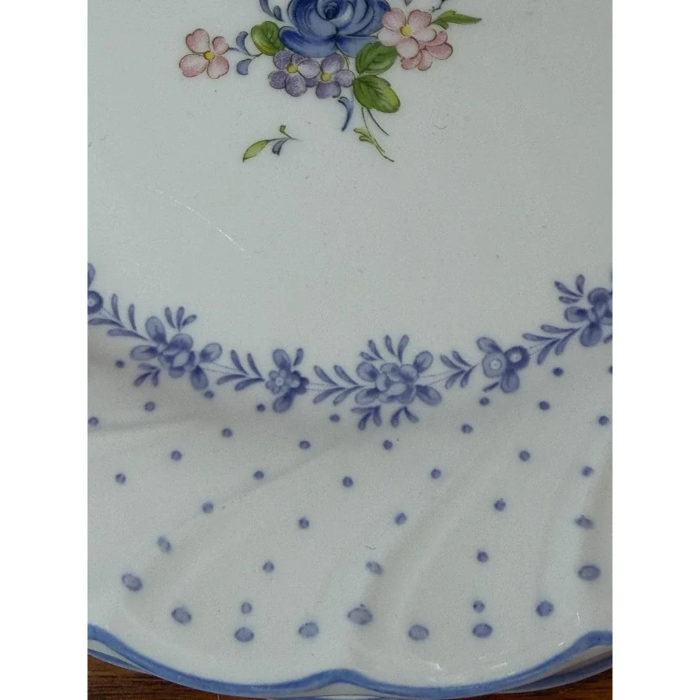 Nikko Blue Peony Set of 4 Porcelain Dessert/Salad Plates 7 3/4 inch -Japan